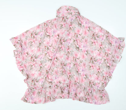 Blue Vanilla Women Pink Floral Chiffon Ruffle Blouse UK M