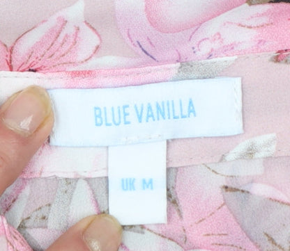 Blue Vanilla Women Pink Floral Chiffon Ruffle Blouse UK M