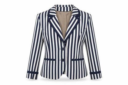 H&M Women Blue White Striped Suit Jacket Size 12 Classic Blazer