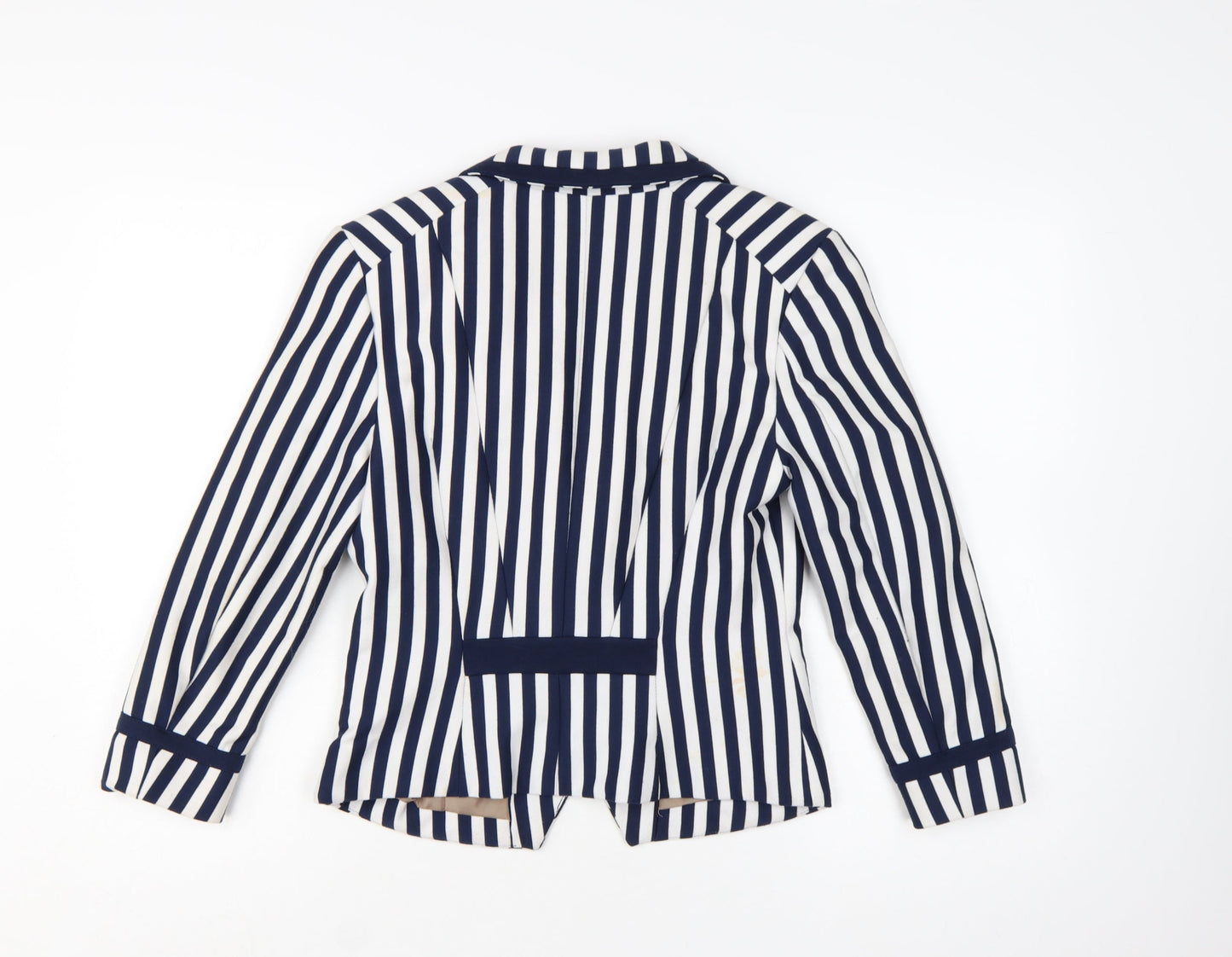H&M Women Blue White Striped Suit Jacket Size 12 Classic Blazer
