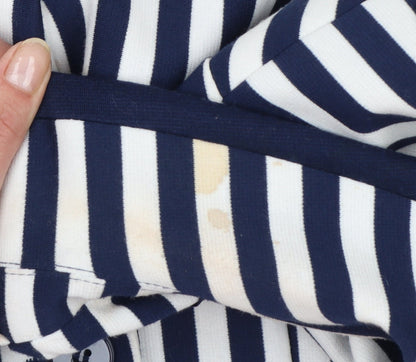H&M Women Blue White Striped Suit Jacket Size 12 Classic Blazer