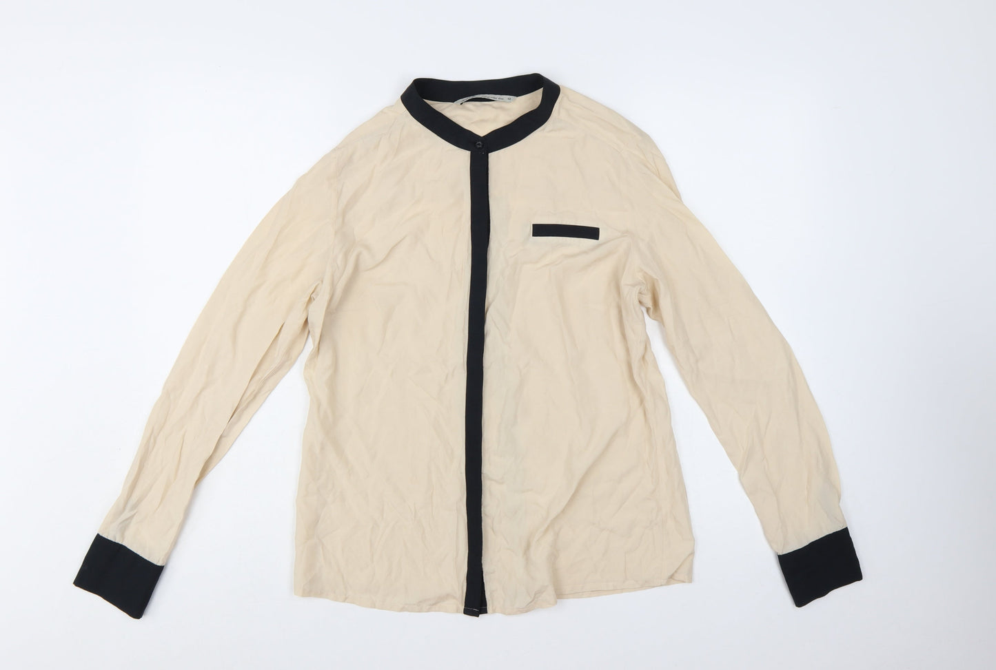 Next Womens Beige Long Sleeve Button Blouse Size 12