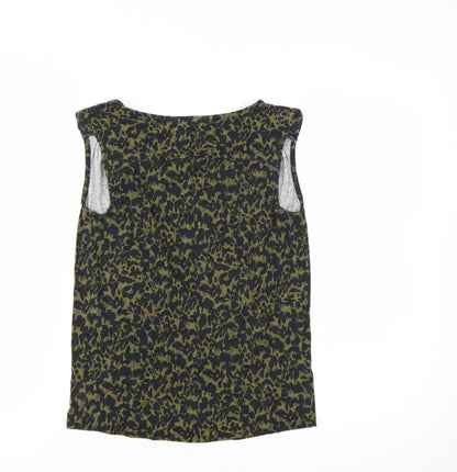 Warehouse Women Green Animal Print Sleeveless Blouse UK 6