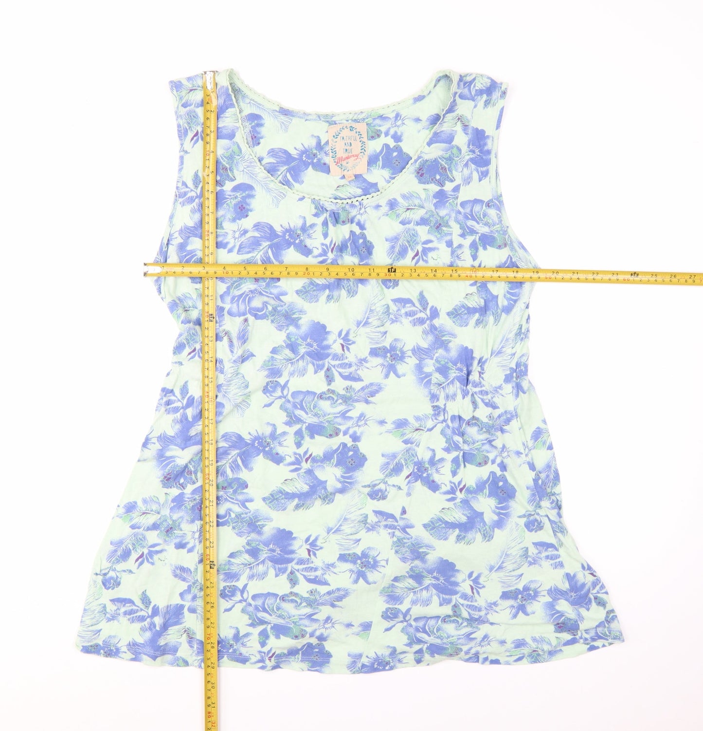 Mantaray Women's Blue Floral Cotton Sleeveless Tunic Top Size 16