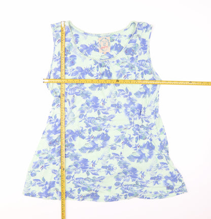 Mantaray Women's Blue Floral Cotton Sleeveless Tunic Top Size 16