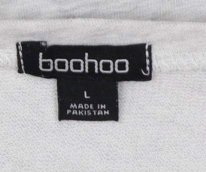 Boohoo Women Grey Off Shoulder Pullover Sweatshirt L Relaxed Fit
