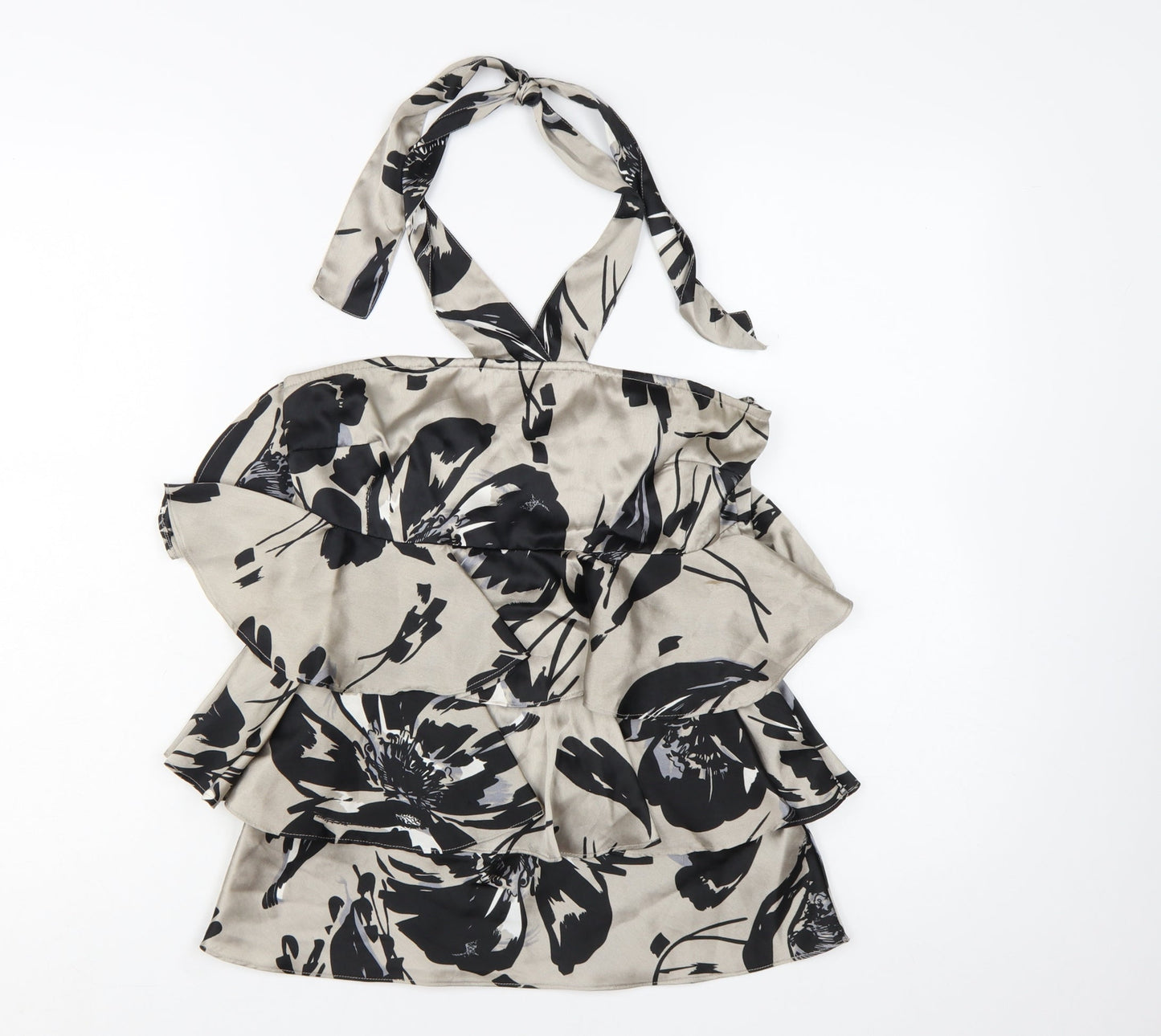 Next Women’s Beige Floral Ruffle Halter Camisole Top Size 8