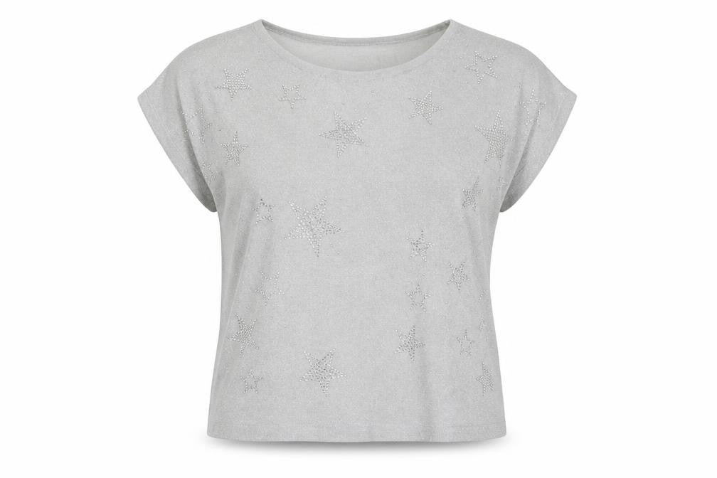 Wallis Women Silver Star Rhinestone Short Sleeve Pullover Jumper M