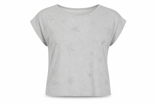 Wallis Women Silver Star Rhinestone Short Sleeve Pullover Jumper M