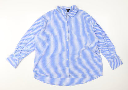 Boohoo Women Blue Striped Button-Up Long Sleeve Cotton Shirt Size 14
