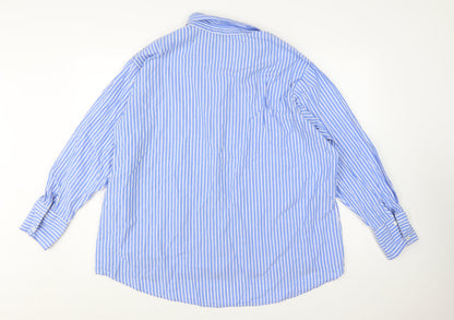 Boohoo Women Blue Striped Button-Up Long Sleeve Cotton Shirt Size 14