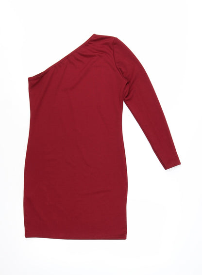 PrettyLittleThing Women's Red One Shoulder Bodycon Dress Size 12