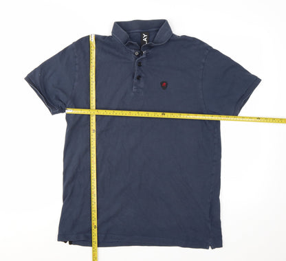 Replay Men's Blue Cotton Polo Shirt Size L Short Sleeve