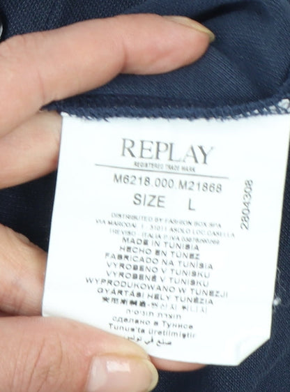 Replay Men's Blue Cotton Polo Shirt Size L Short Sleeve