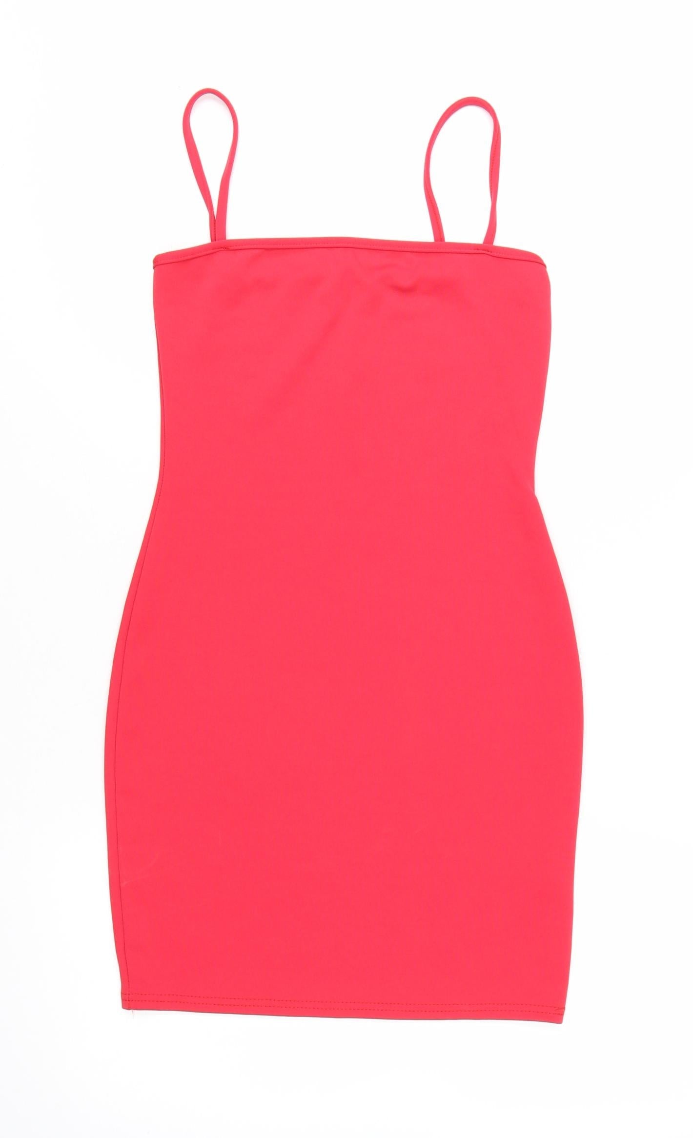 PrettyLittleThing Women’s Red Bodycon Mini Dress Size 8 Sleeveless Stretch