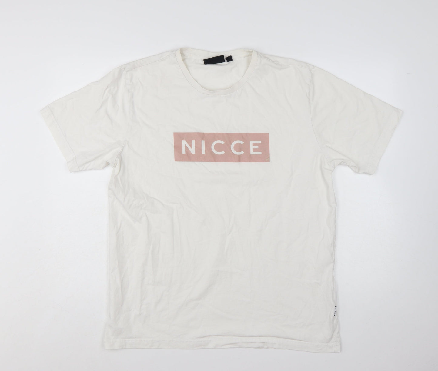 Nicce Men's White Logo Graphic Print Cotton T-Shirt Size L