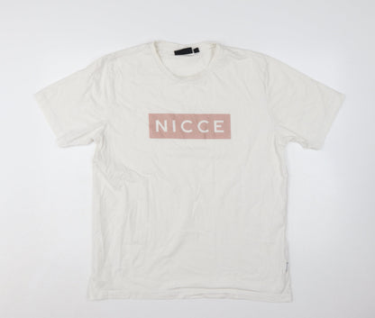 Nicce Men's White Logo Graphic Print Cotton T-Shirt Size L