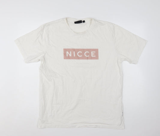 Nicce Men's White Logo Graphic Print Cotton T-Shirt Size L