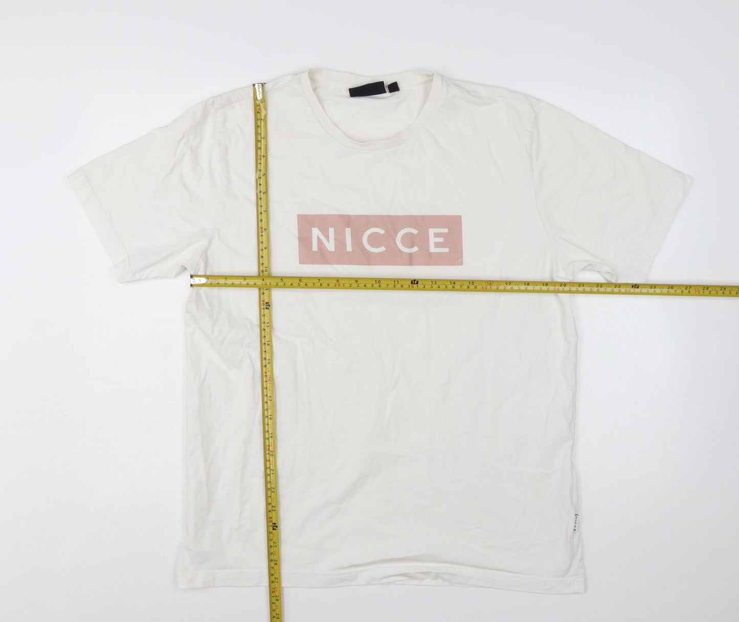 Nicce Men's White Logo Graphic Print Cotton T-Shirt Size L