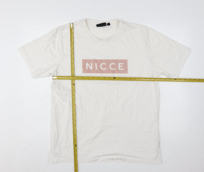 Nicce Men's White Logo Graphic Print Cotton T-Shirt Size L