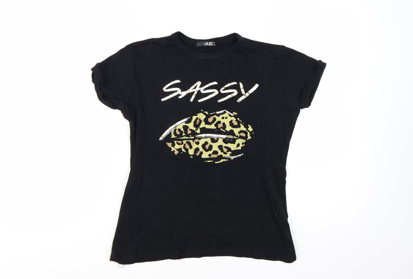 Quiz Women’s Black Sassy Leopard Print Cotton T-Shirt Size 8