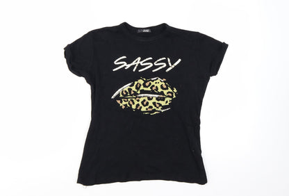 Quiz Women’s Black Sassy Leopard Print Cotton T-Shirt Size 8