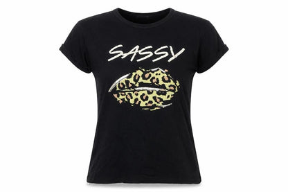 Quiz Women’s Black Sassy Leopard Print Cotton T-Shirt Size 8