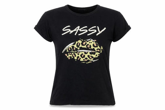 Quiz Women’s Black Sassy Leopard Print Cotton T-Shirt Size 8