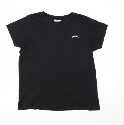 Slazenger Womens Black Cotton Crew Neck Short Sleeve T-Shirt Size 12
