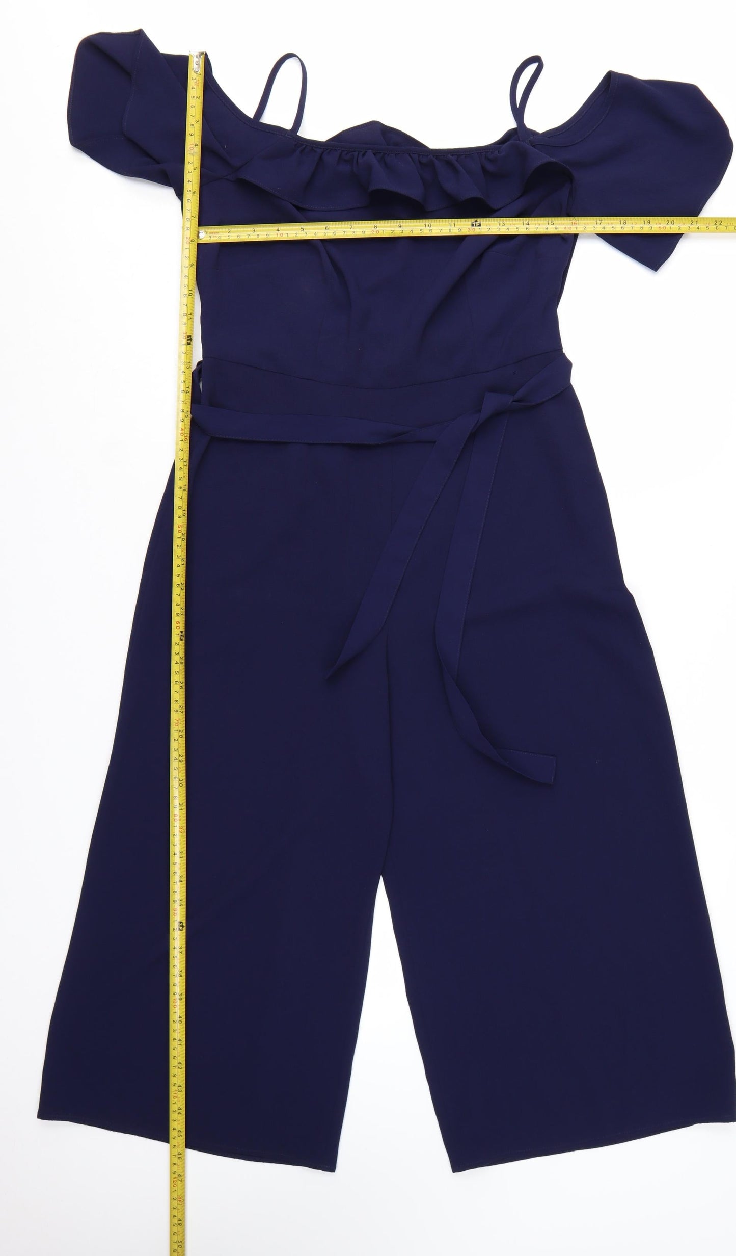 Dorothy Perkins Women Navy Blue Off Shoulder Jumpsuit UK 12 Wide-Leg