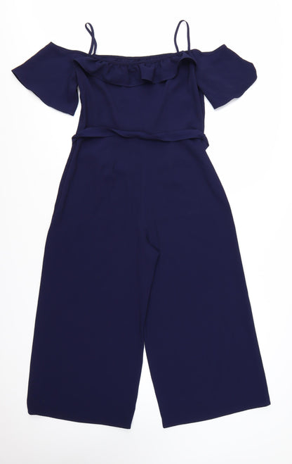 Dorothy Perkins Women Navy Blue Off Shoulder Jumpsuit UK 12 Wide-Leg
