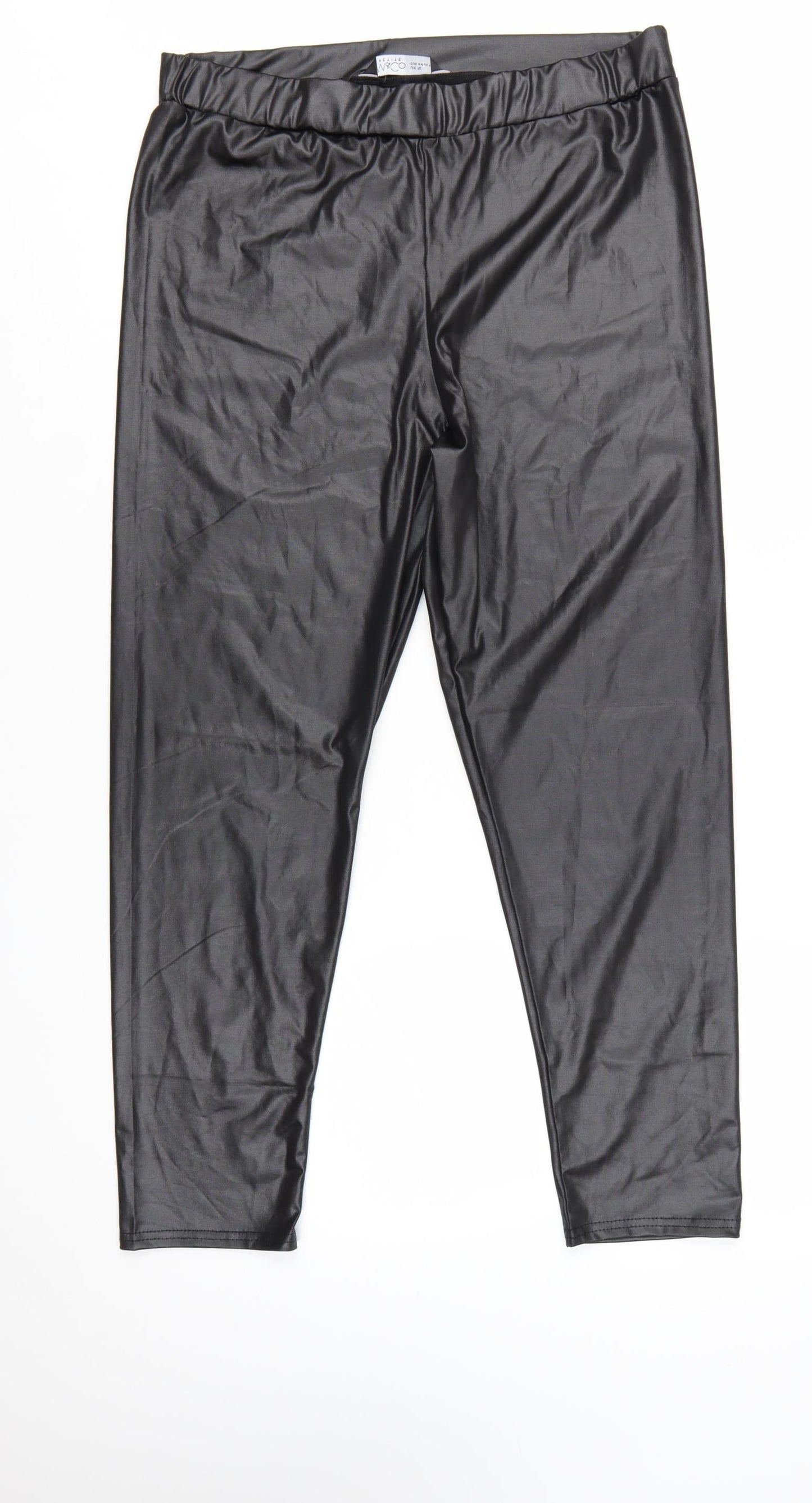 M&Co Petite Black High Rise Stretch Leggings UK 16 Polyester Blend