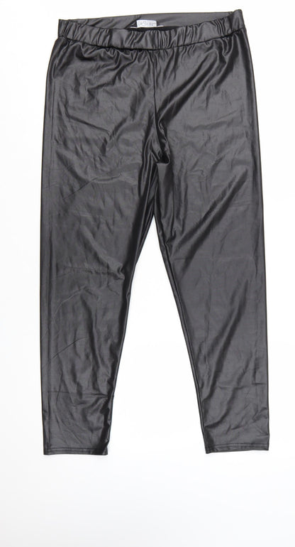 M&Co Petite Black High Rise Stretch Leggings UK 16 Polyester Blend