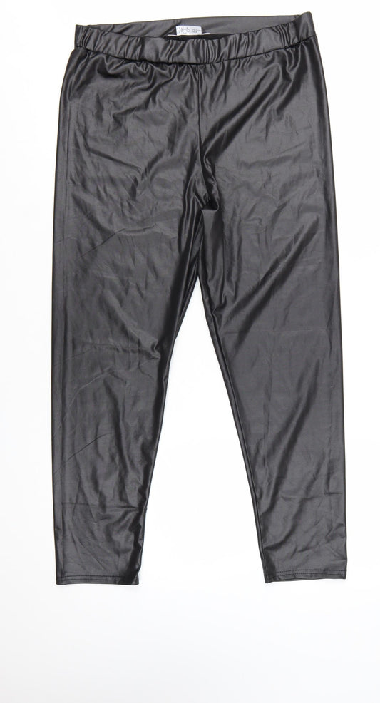 M&Co Petite Black High Rise Stretch Leggings UK 16 Polyester Blend