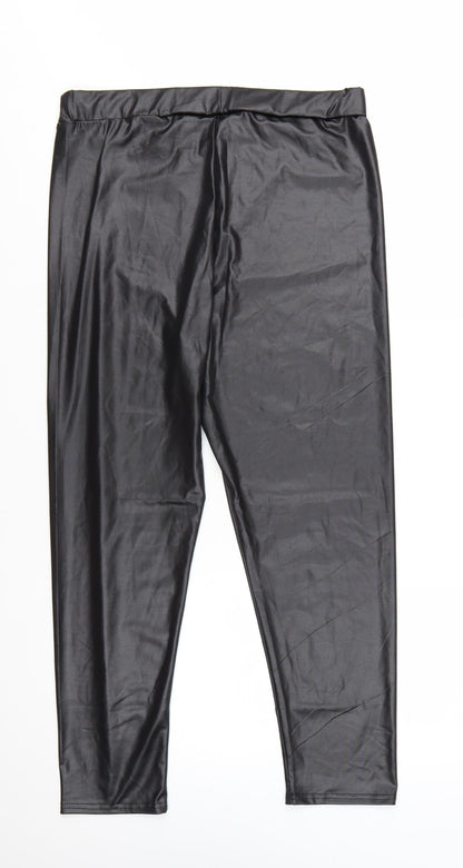M&Co Petite Black High Rise Stretch Leggings UK 16 Polyester Blend