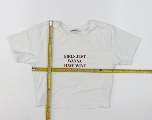 Pink Woman White Cropped T-Shirt Women M Funny Quote Casual Top