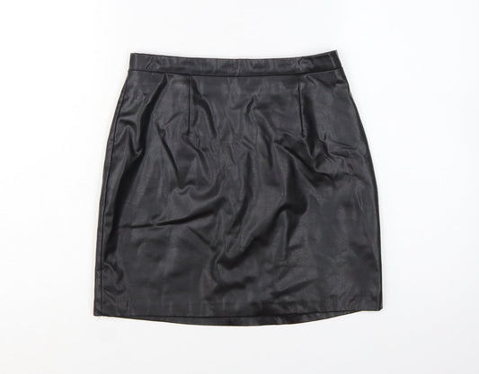 River Island Women's Black Faux Leather Pencil Skirt Size 10