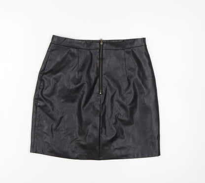 River Island Women's Black Faux Leather Pencil Skirt Size 10