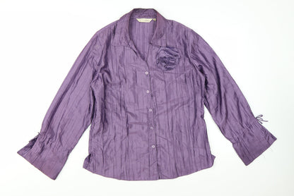 Style by EWM Womens Purple Blouse Size 12 Long Sleeve Satin