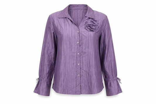 Style by EWM Womens Purple Blouse Size 12 Long Sleeve Satin