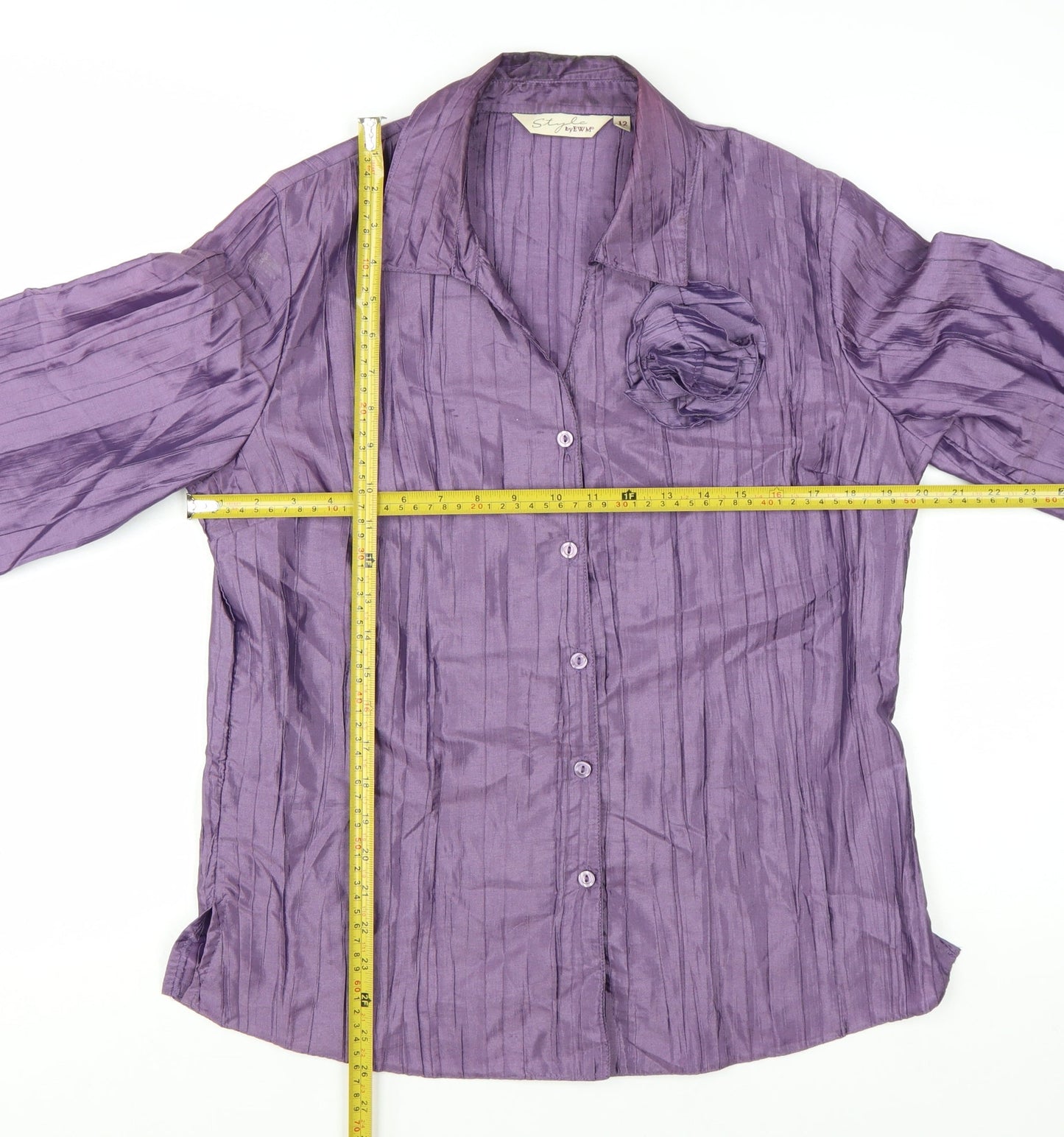 Style by EWM Womens Purple Blouse Size 12 Long Sleeve Satin