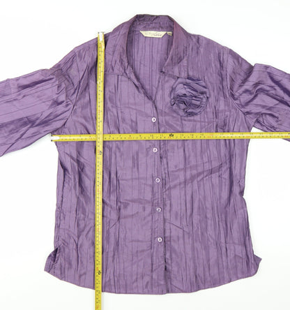 Style by EWM Womens Purple Blouse Size 12 Long Sleeve Satin