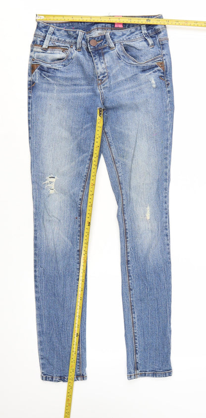 New Look Womens Blue Skinny Stretch Distressed Jeans UK 10