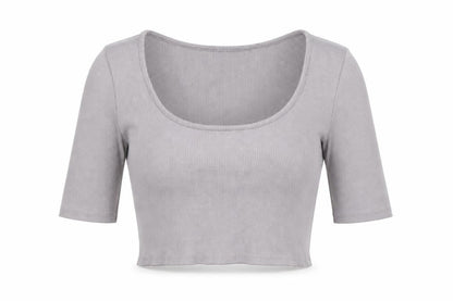 H&M Women's Grey Cropped 3/4 Sleeve Scoop Neck T-Shirt Size L
