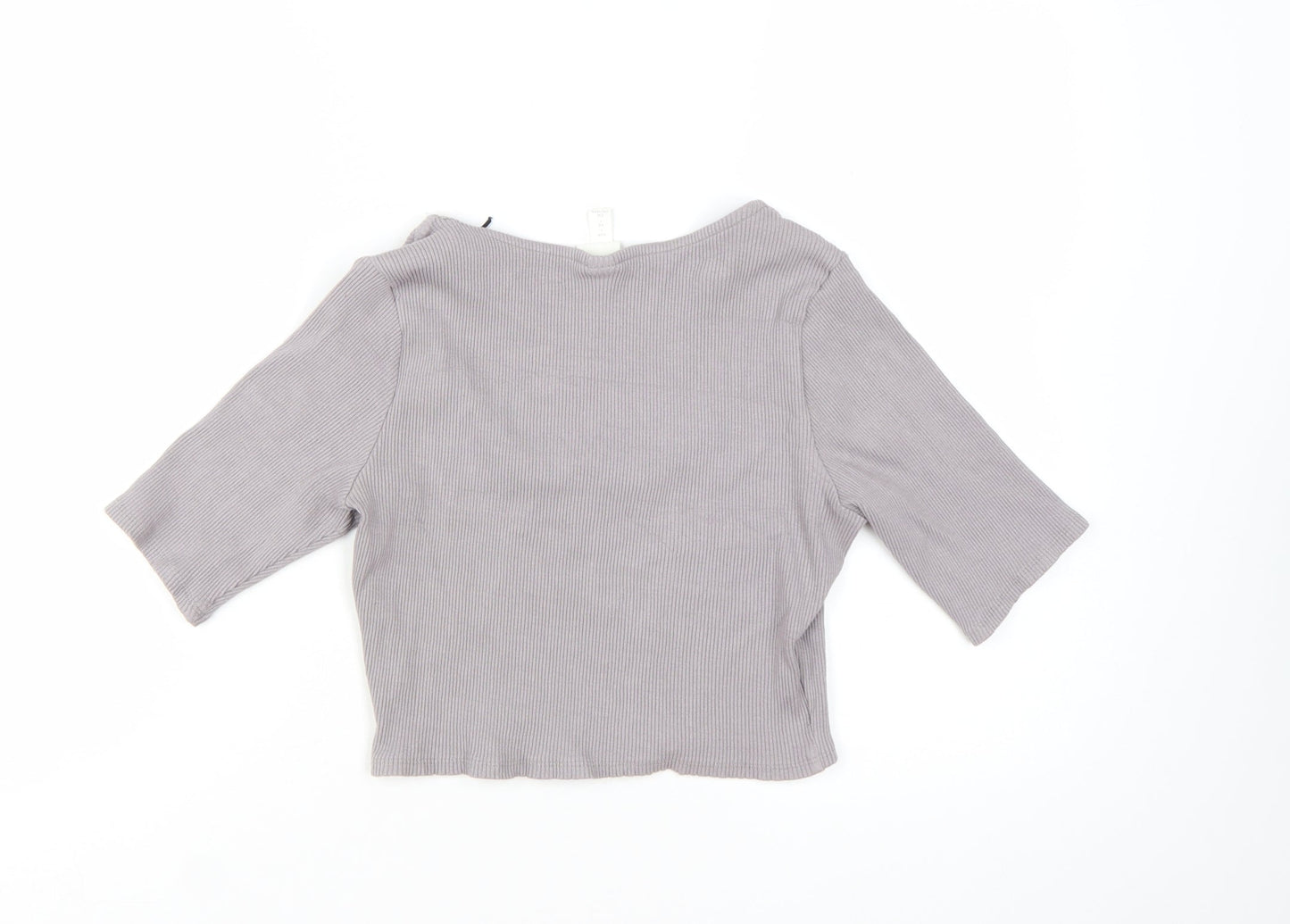 H&M Women's Grey Cropped 3/4 Sleeve Scoop Neck T-Shirt Size L