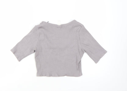 H&M Women's Grey Cropped 3/4 Sleeve Scoop Neck T-Shirt Size L