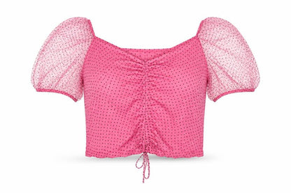 New Look Women’s Pink Polka Dot Mesh Puff Sleeve Cropped Blouse UK 16