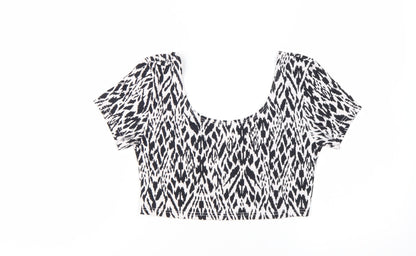 River Island Women's Black Animal Print Cropped T-Shirt Size 12