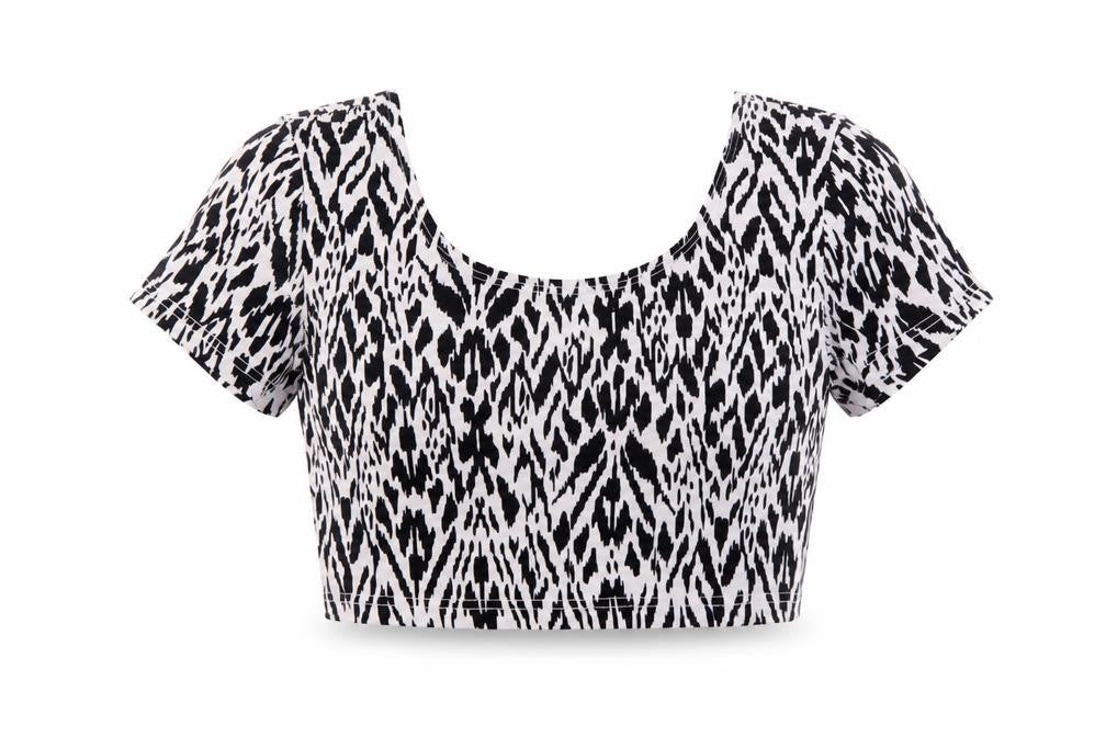 River Island Women's Black Animal Print Cropped T-Shirt Size 12