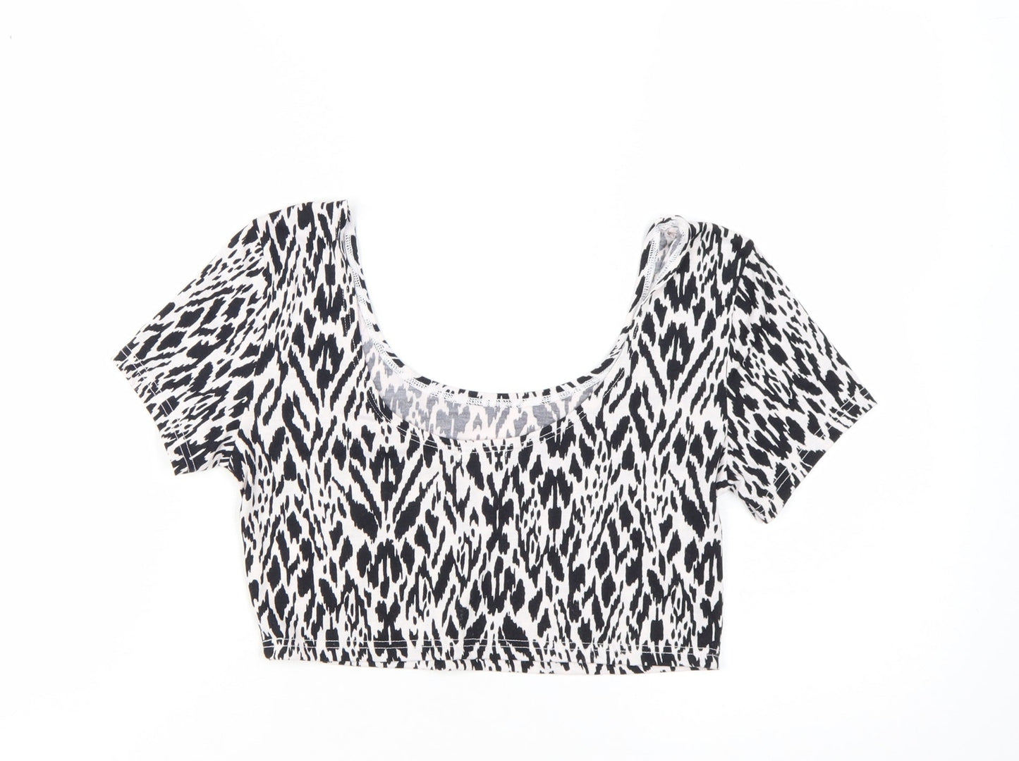 River Island Women's Black Animal Print Cropped T-Shirt Size 12